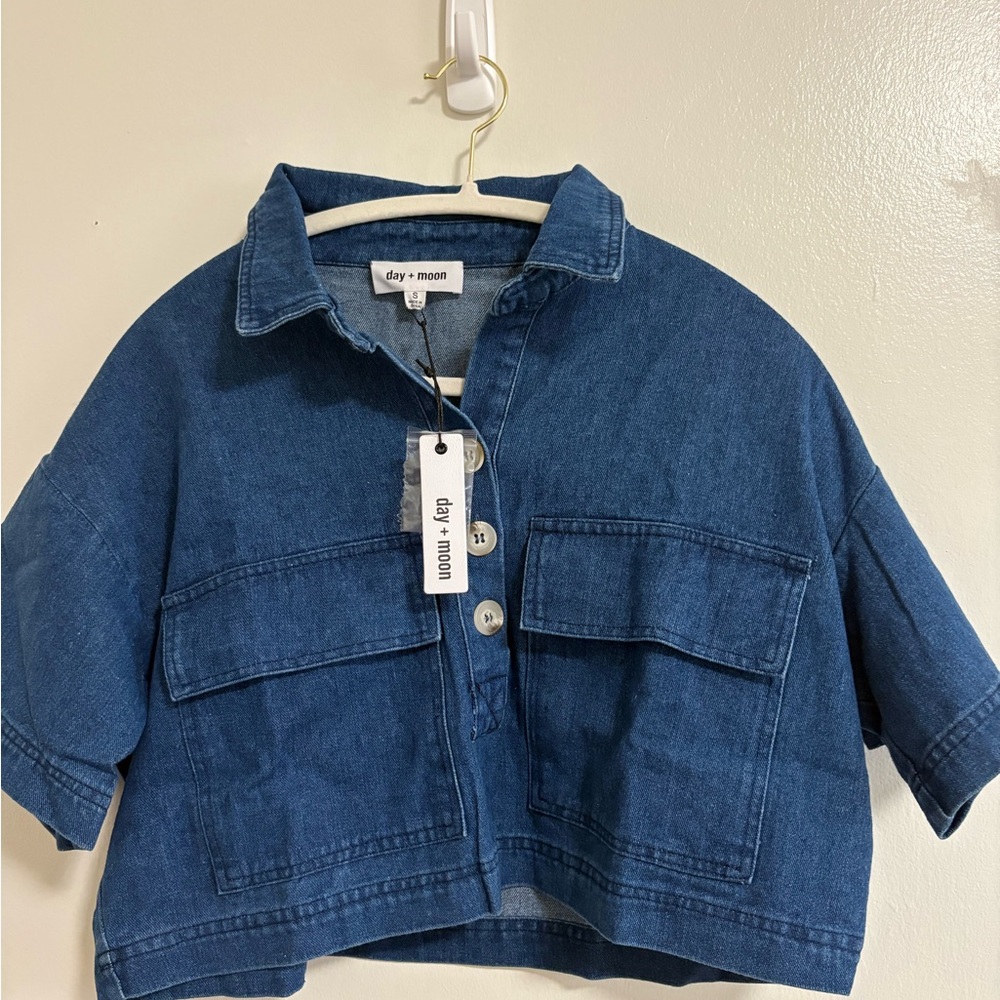 Day + Moon Blue Denim Crop Top